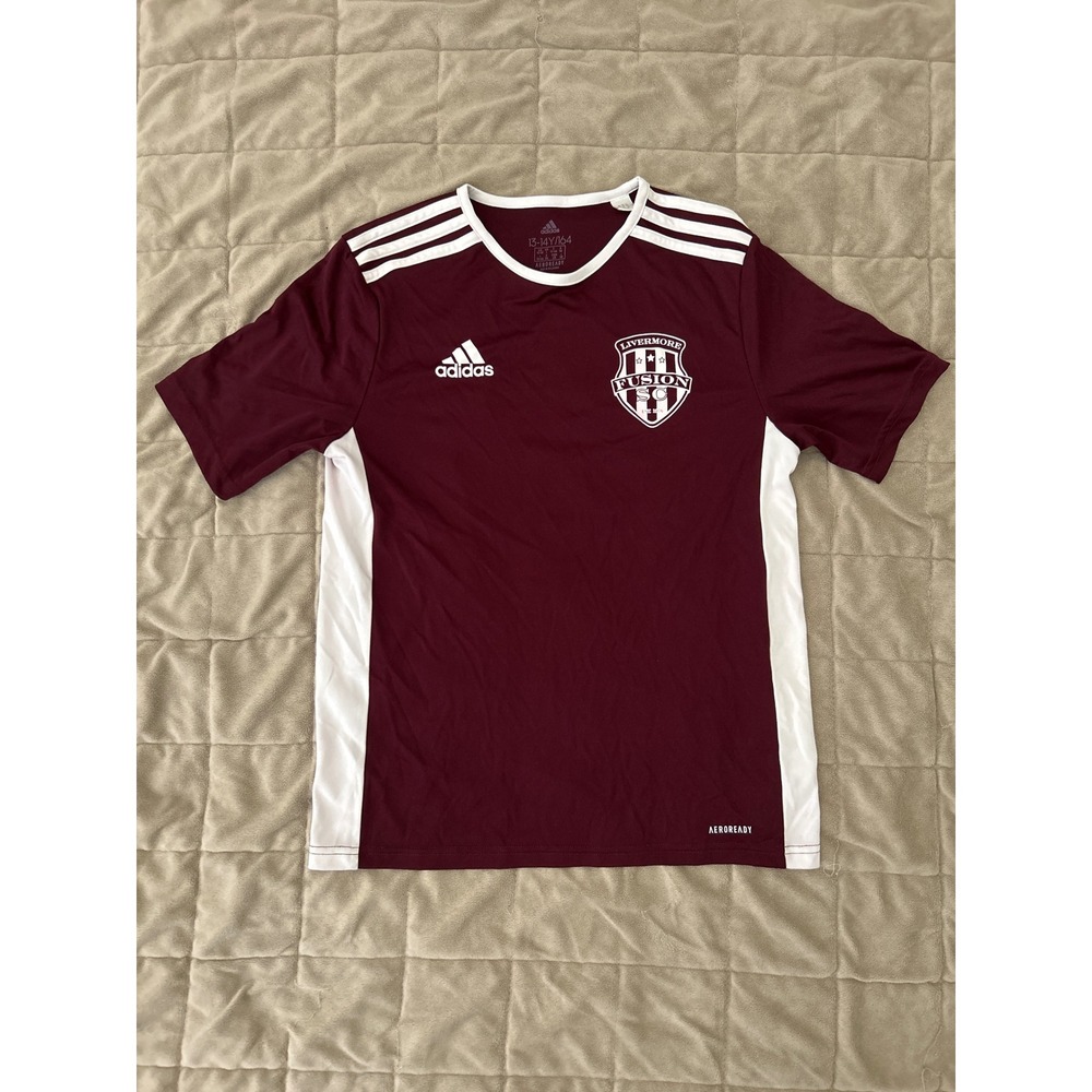 Adidas Livermore Fusion SC Soccer Jersey Maroon White Kids Size L 13-14Y #15